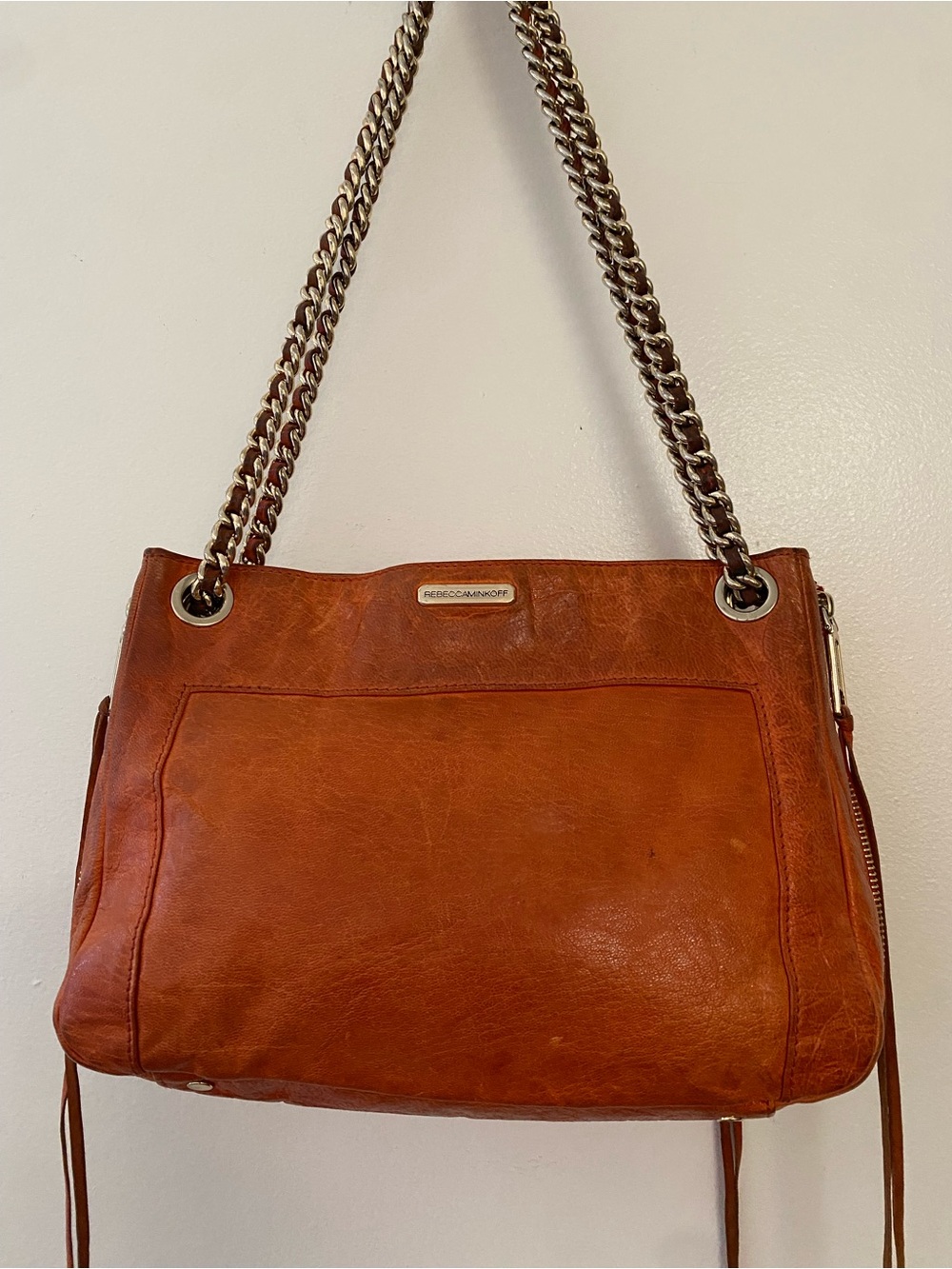 Rebecca Minkoff Tan Brown Leather Shoulder Bag with Chain Straps